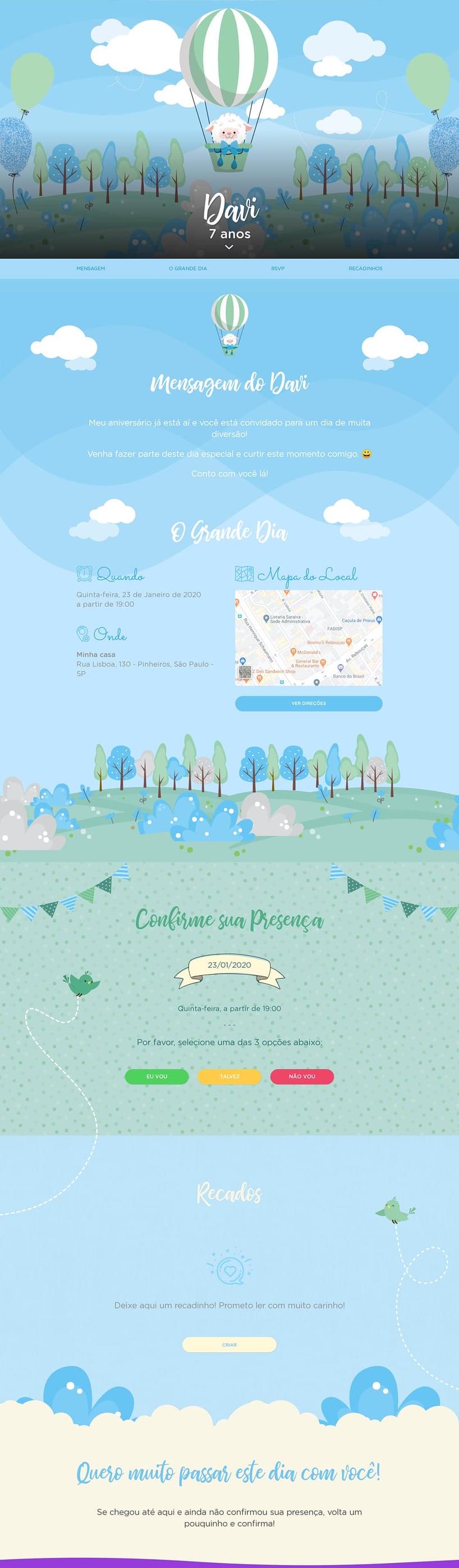 Convite online de aniversário - Ovelha Baloeira azul| FestaLab
