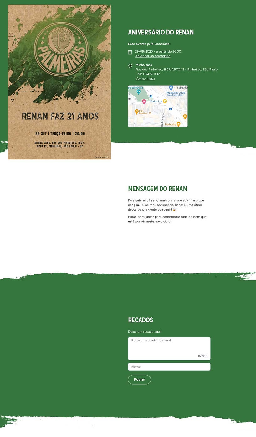 Convite online de aniversário - Palmeiras| FestaLab