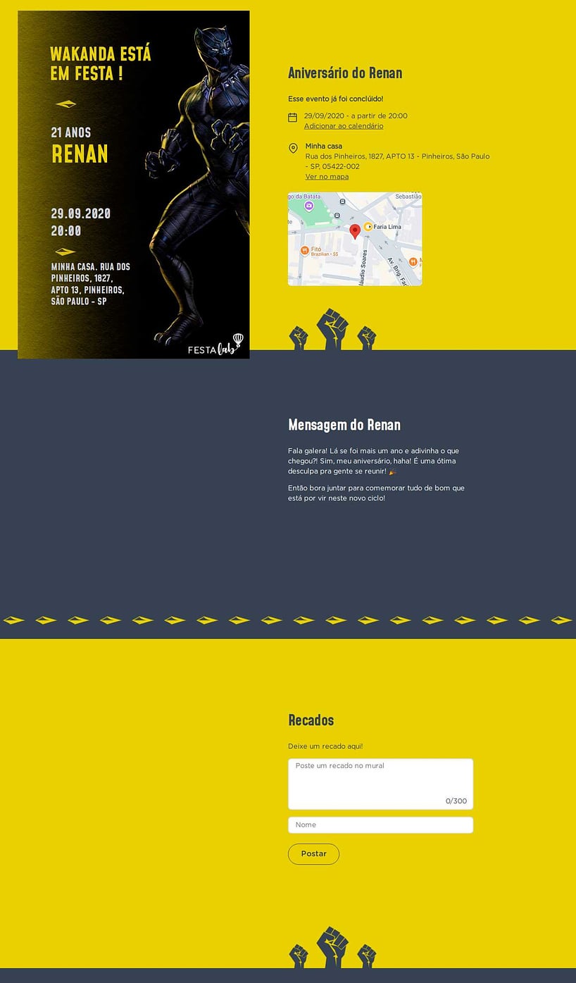 Convite online de aniversário - Pantera Negra Amarelo| FestaLab