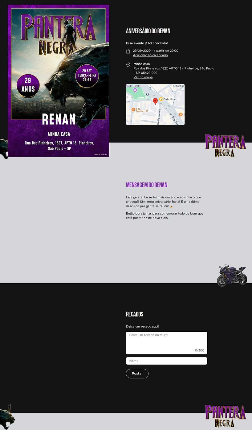 Convite online de aniversário - Herança de Wakanda: Roxo| FestaLab