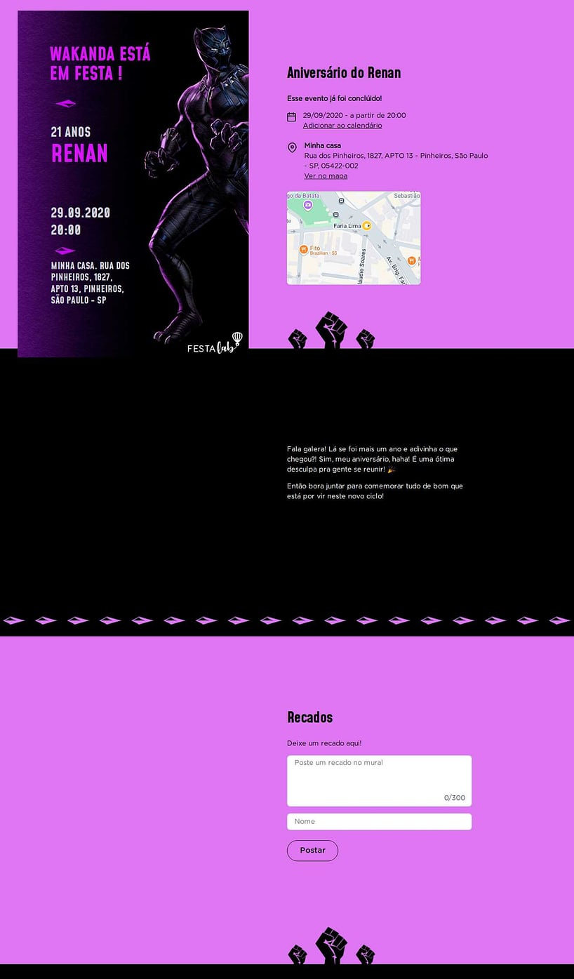 Convite online de aniversário - Pantera Negra Roxo| FestaLab