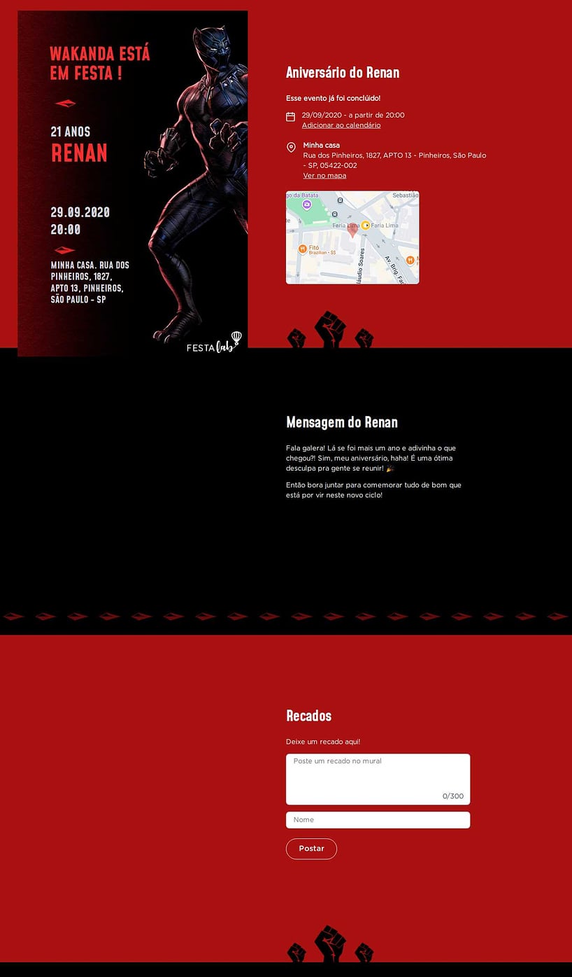 Convite online de aniversário - Pantera Negra Vermelho| FestaLab
