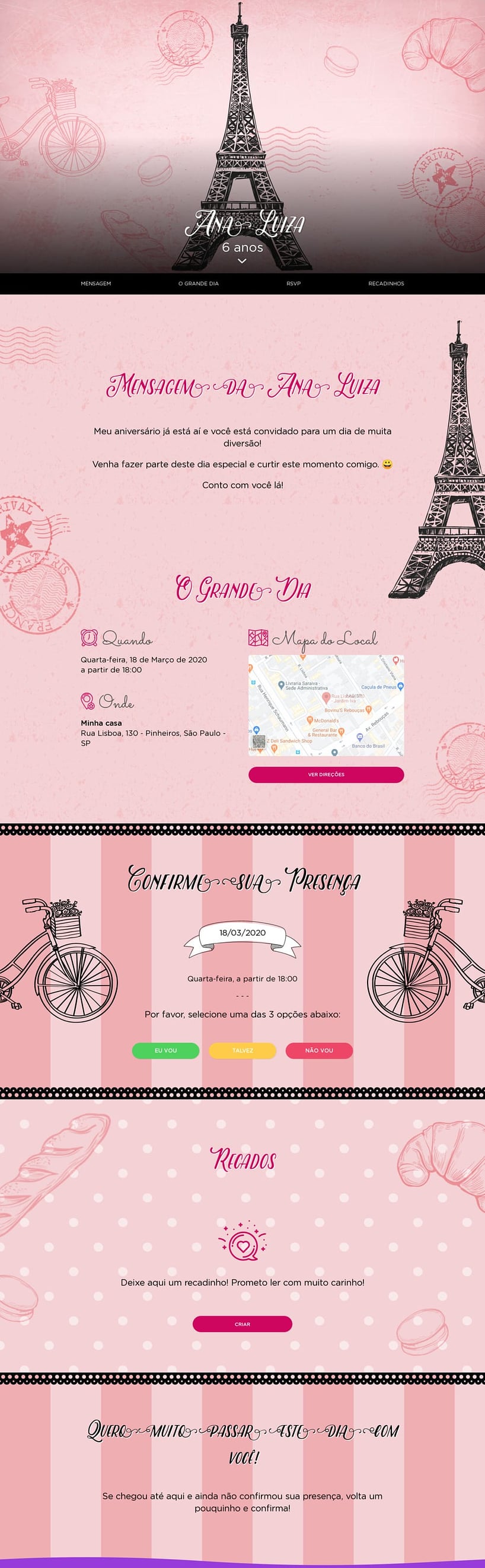 Convite online de aniversário - Paris Rosa| FestaLab