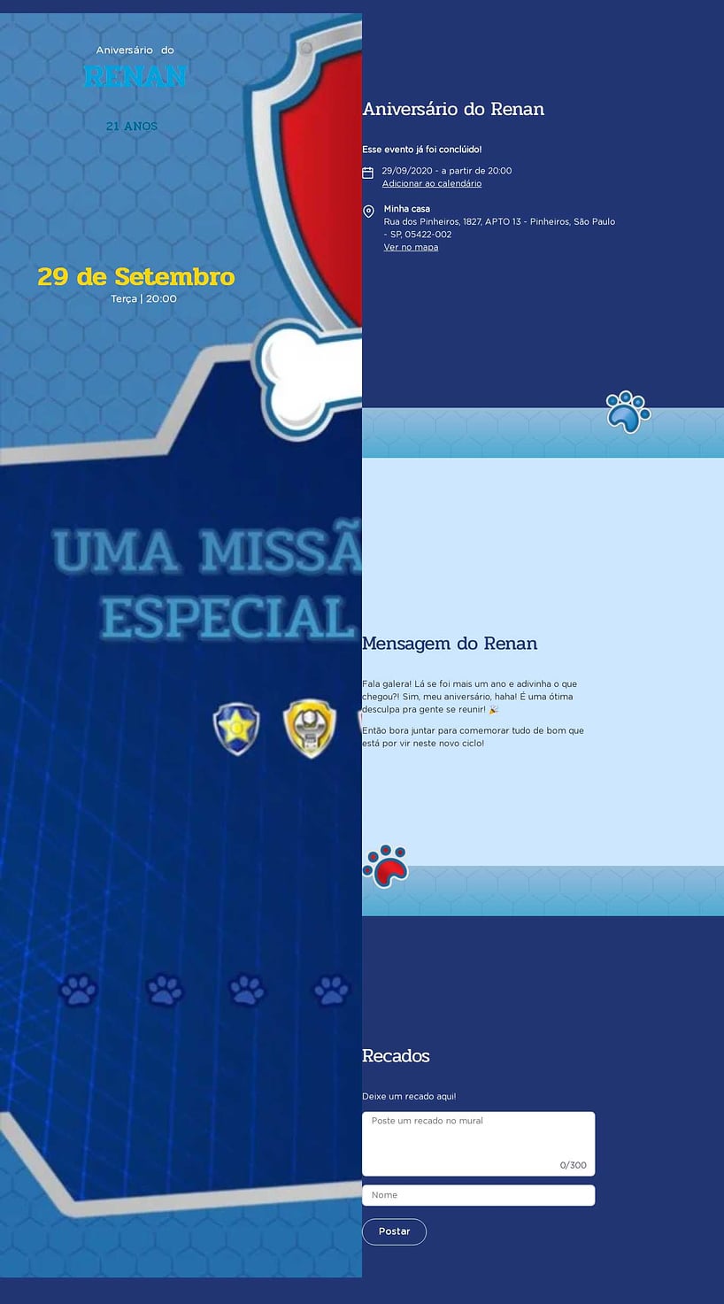 Convite online de aniversário - Patrulha Canina| FestaLab