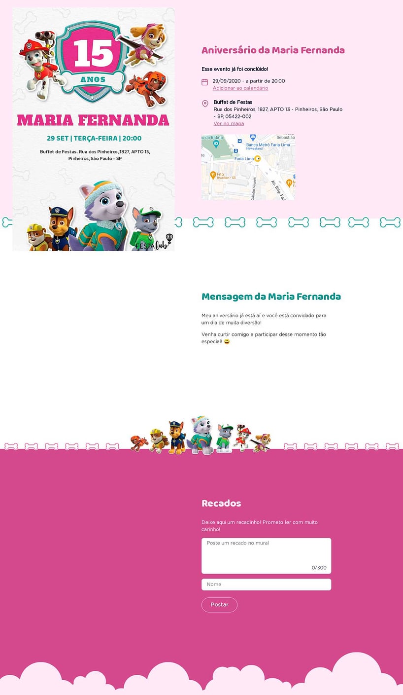Convite online de aniversário - Patrulha Canina em Ação Rosa| FestaLab