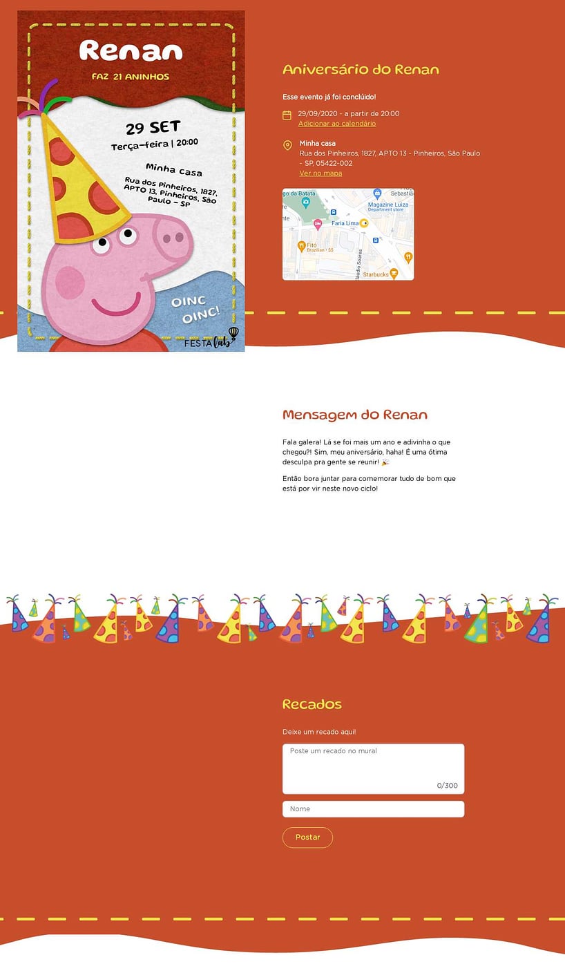Convite online de aniversário - Pequena peppa pig| FestaLab