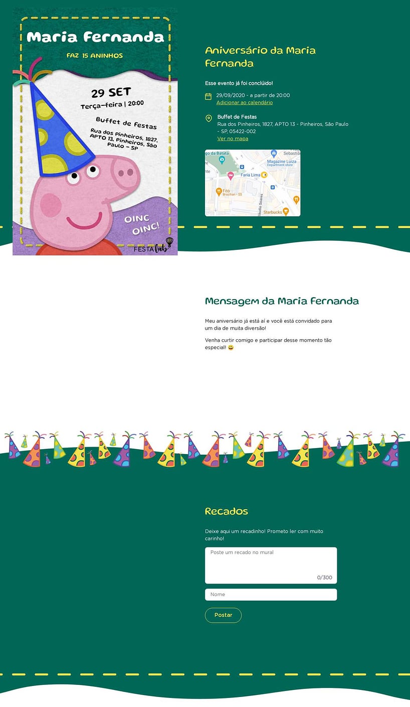 Convite online de aniversário - Pequena peppa pig verde| FestaLab