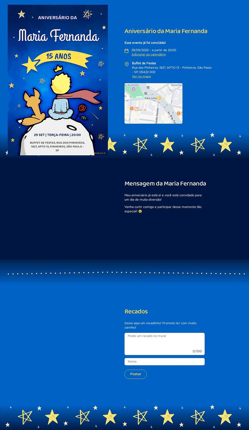 Convite online de aniversário - O Pequeno Príncipe e a Raposa| FestaLab
