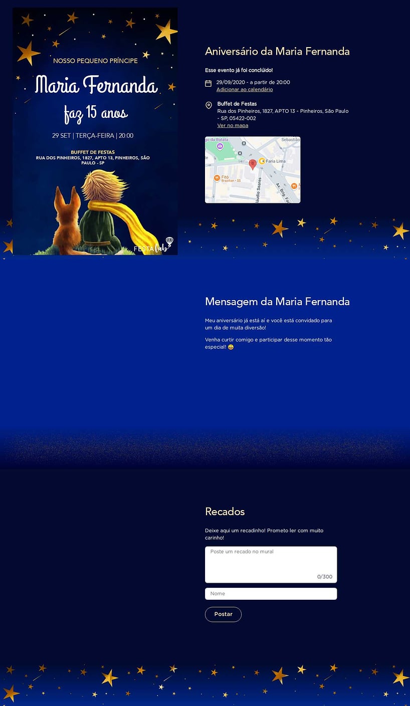 Convite online de aniversário - No Reino das Estrelas| FestaLab