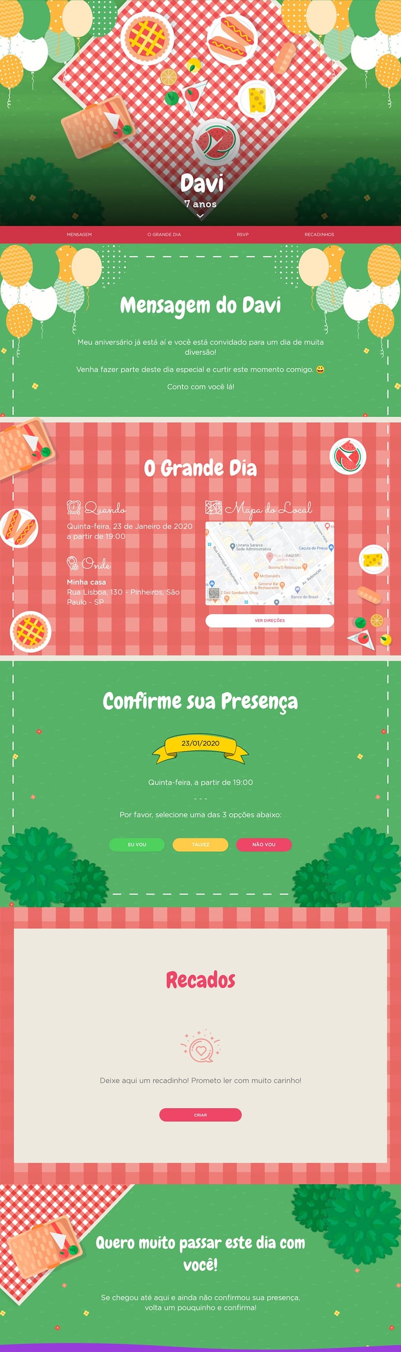 Convite online de aniversário - Piquenique| FestaLab