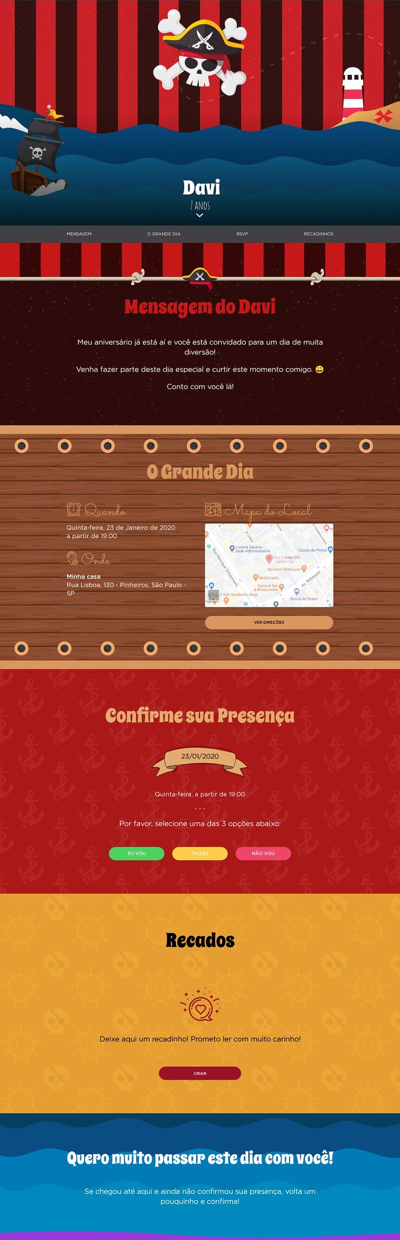 Convite online de aniversário - Pirata| FestaLab