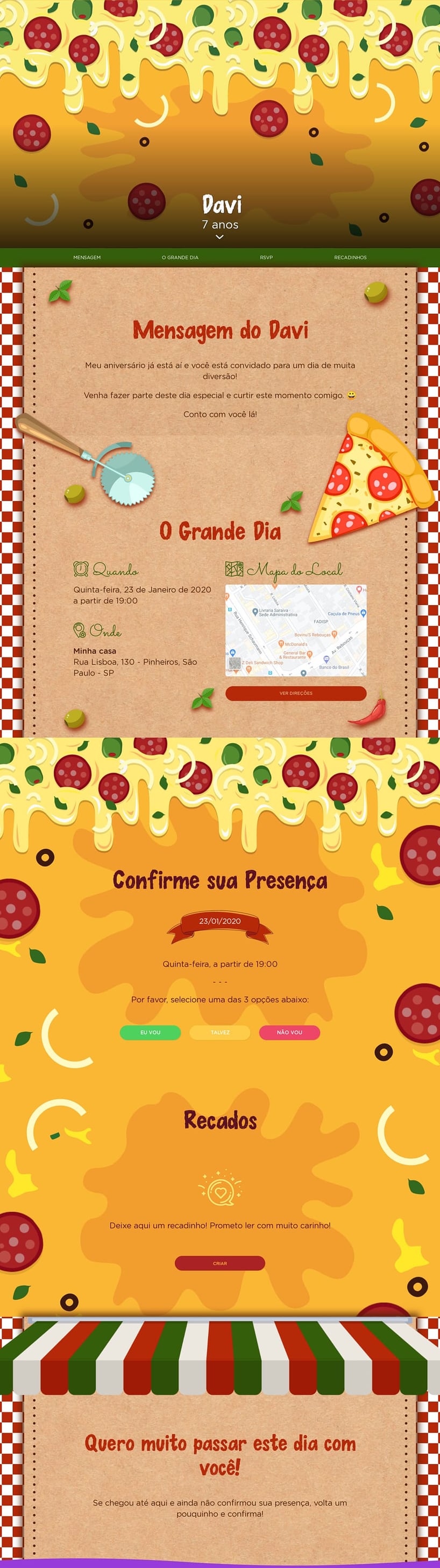 Convite online de aniversário - Pizza| FestaLab