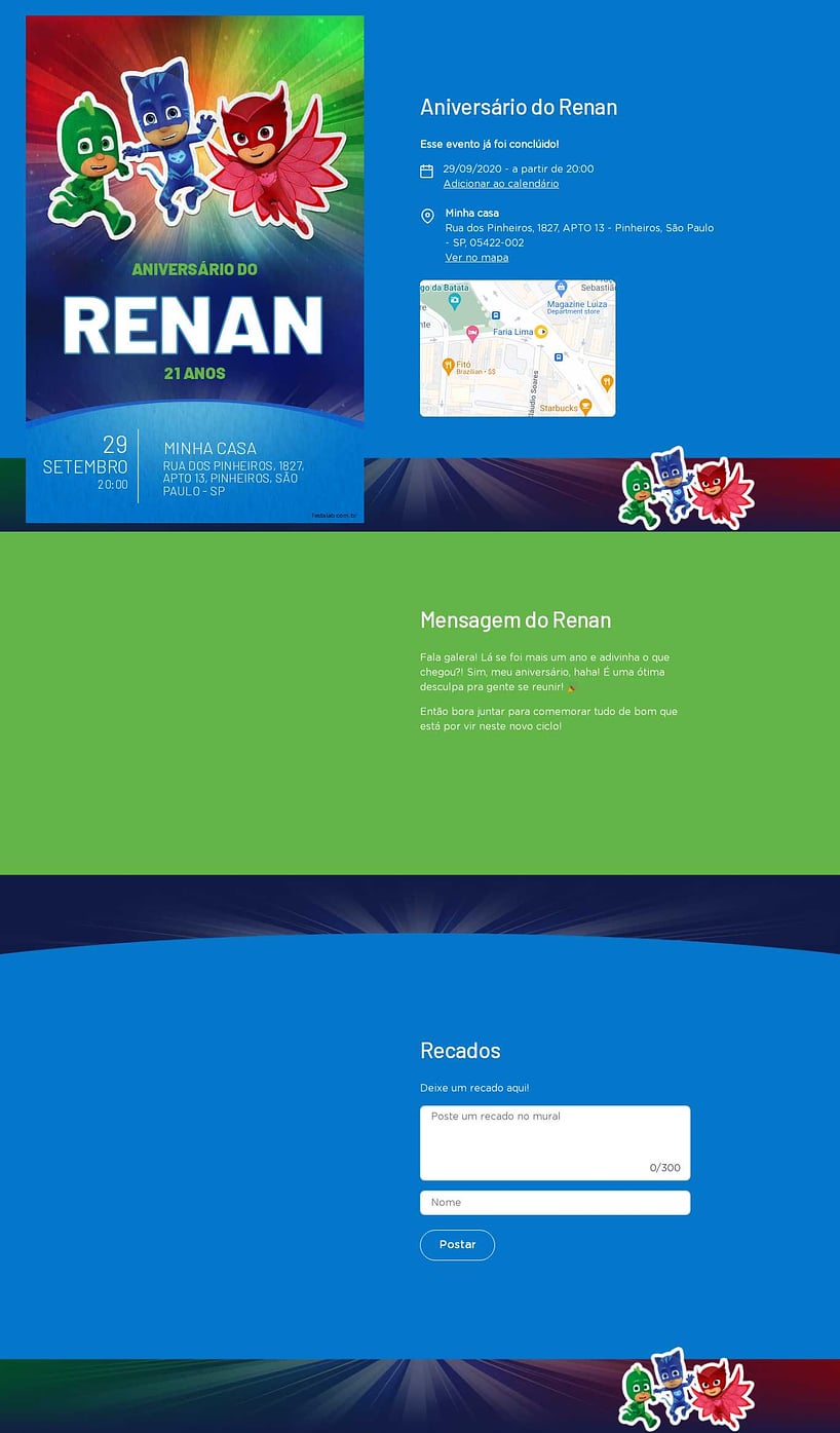 Convite online de aniversário - PJ Mask - Heróis azul| FestaLab