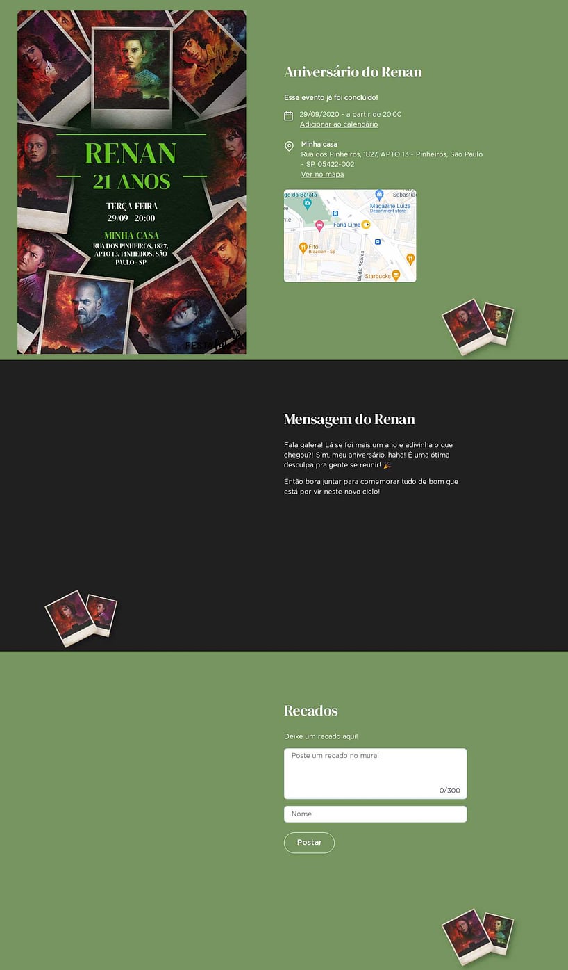 Convite online de aniversário - Polaroid - stranger things| FestaLab