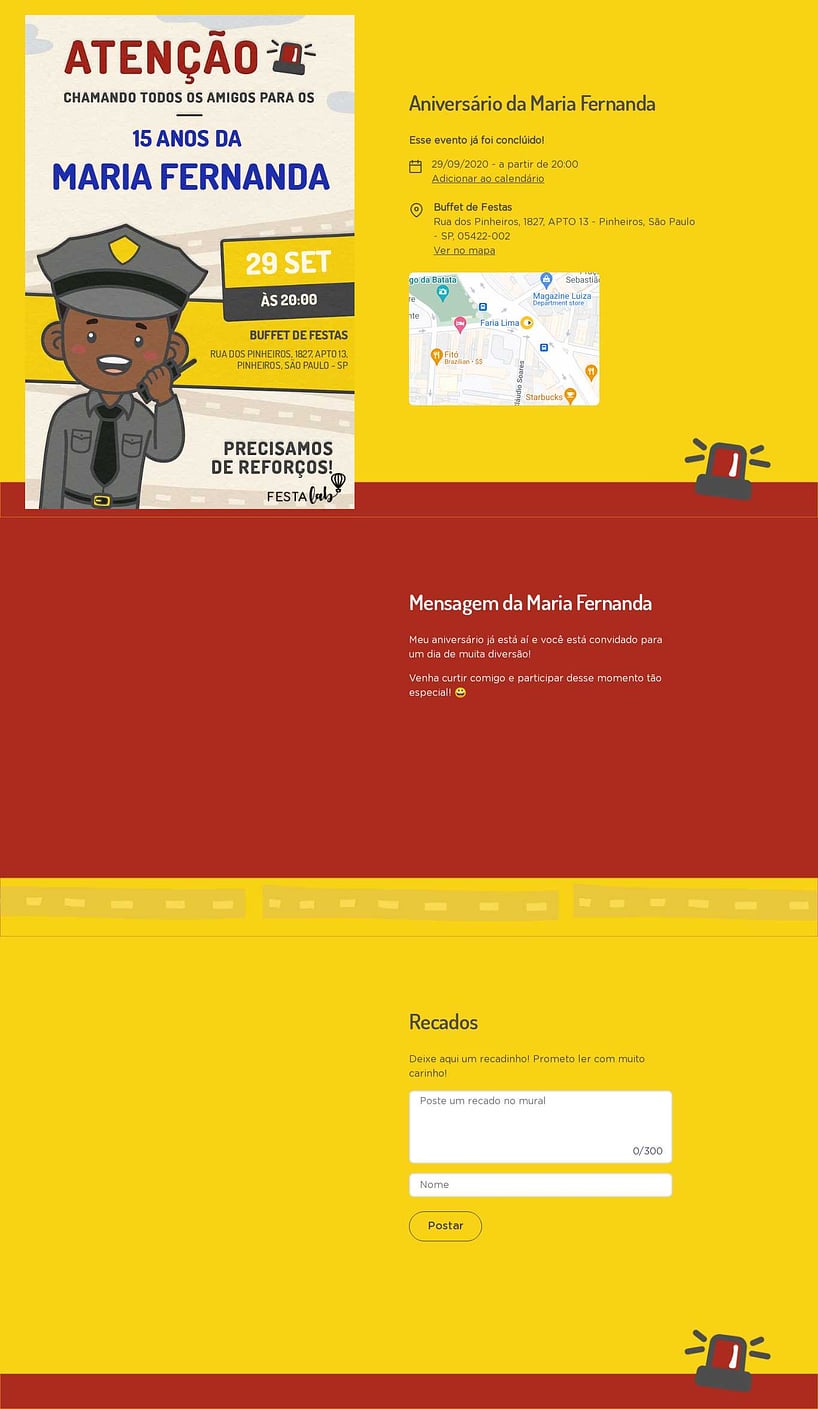 Convite online de aniversário - Policial negro| FestaLab