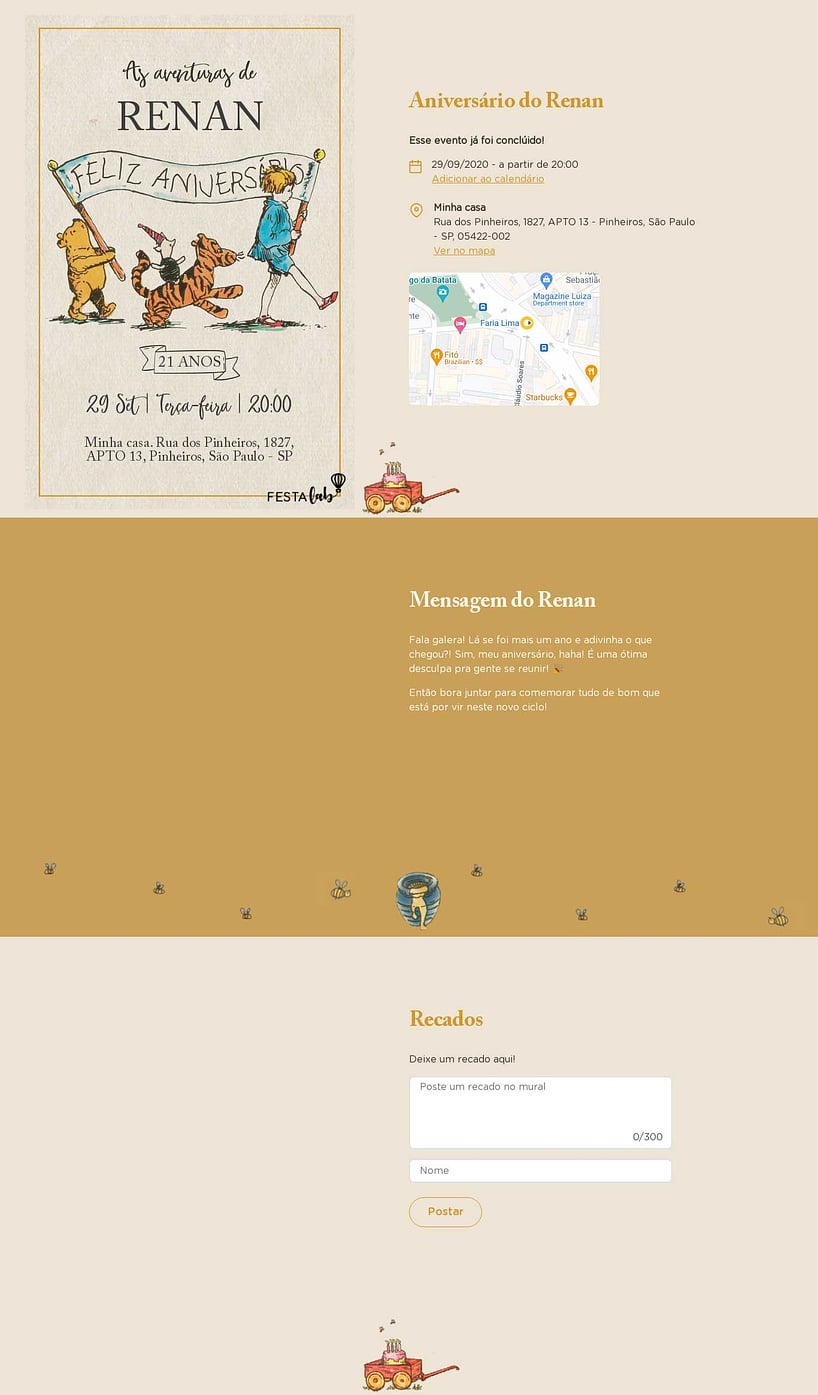 Convite online de aniversário - Pooh clássico| FestaLab