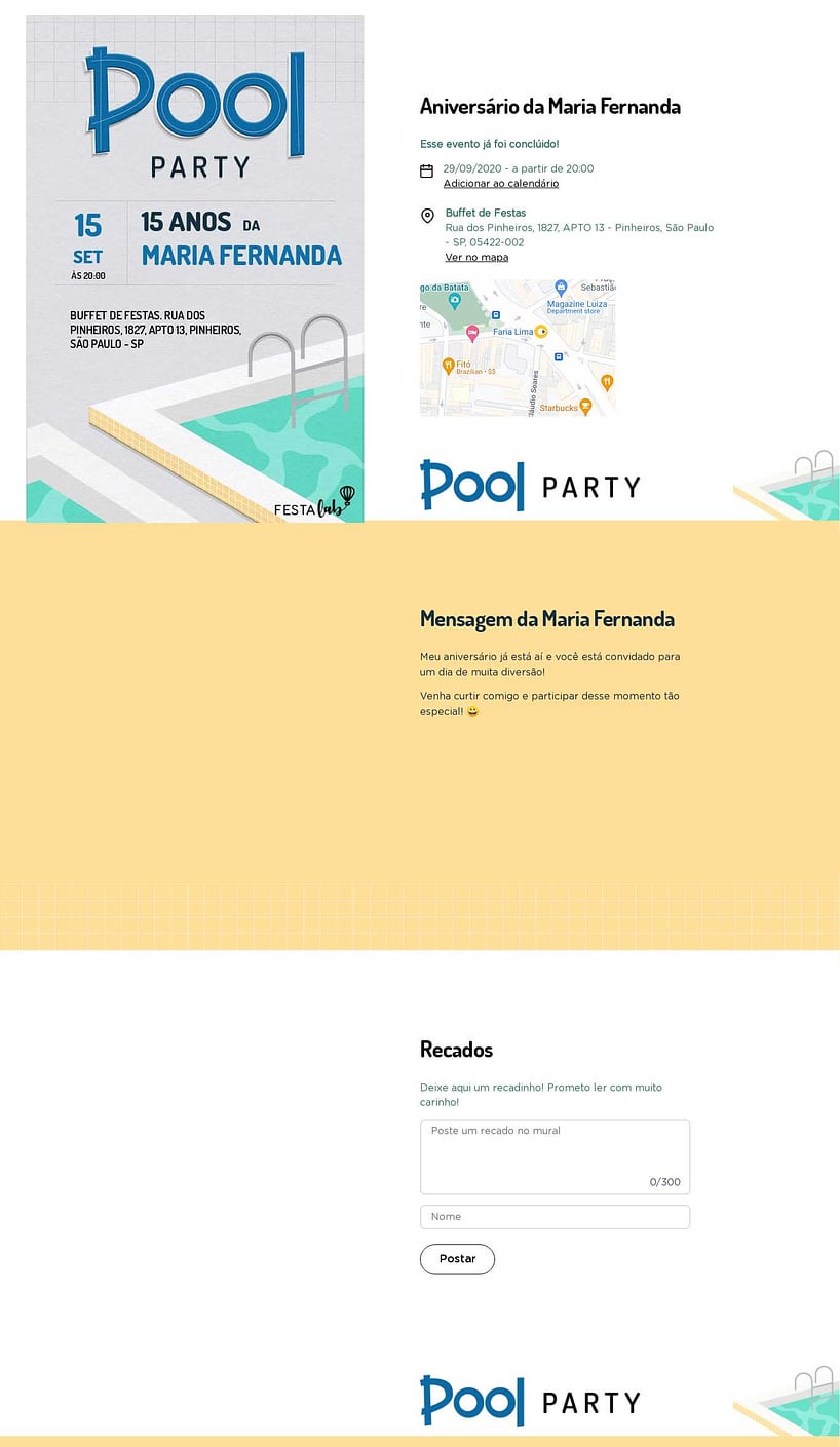 Convite online de aniversário - Pool Party Azul| FestaLab