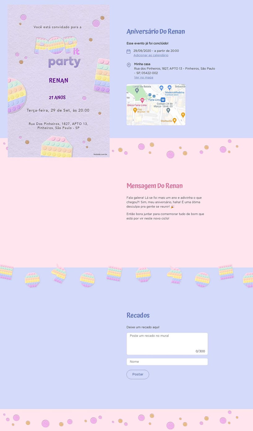 Convite online de aniversário - Pop it Lilás| FestaLab