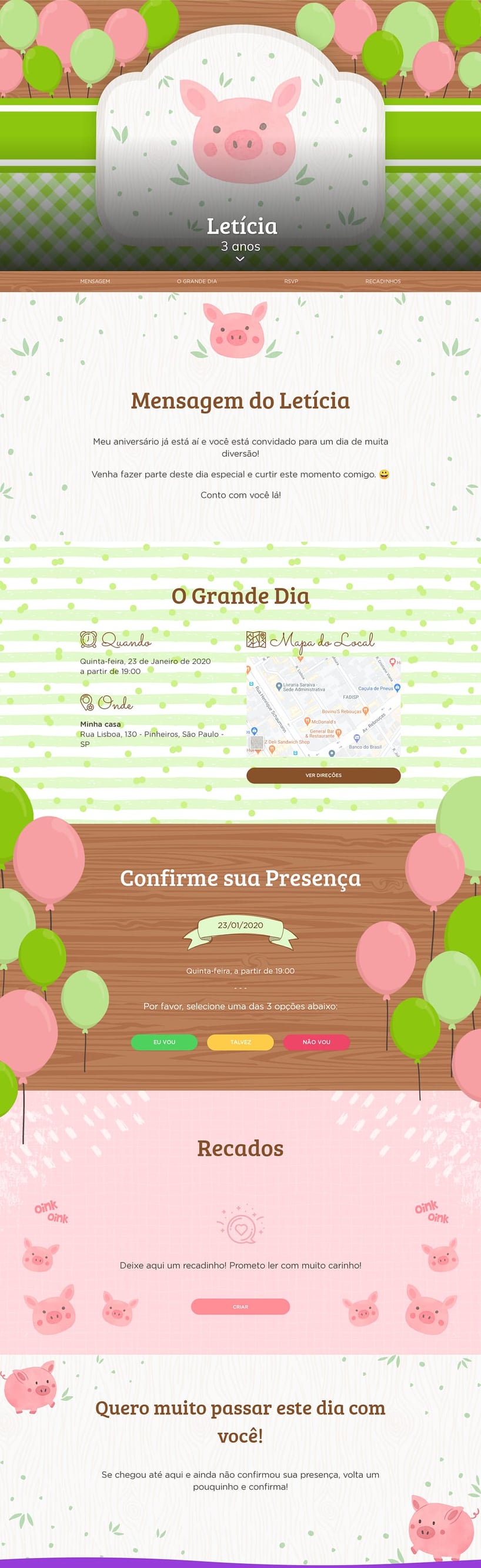 Convite online de aniversário - Porquinhos| FestaLab