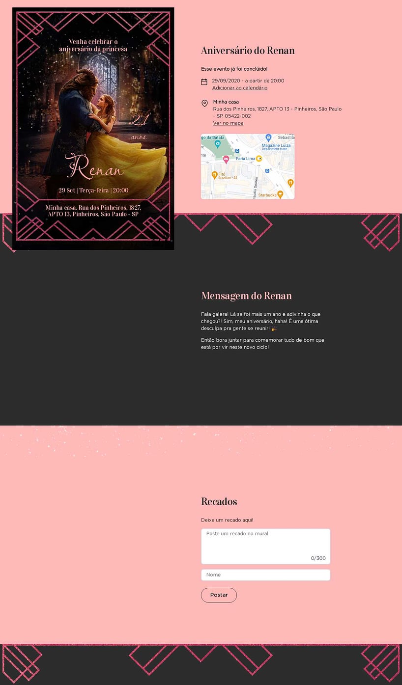 Convite online de aniversário - Princesa Bela rosa| FestaLab