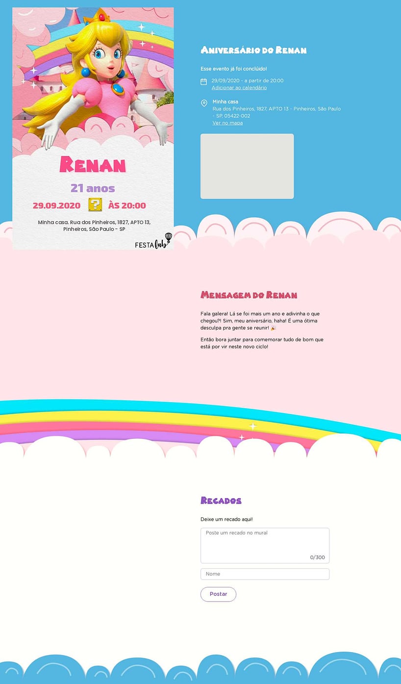 Convite online de aniversário - Princesa Peach| FestaLab