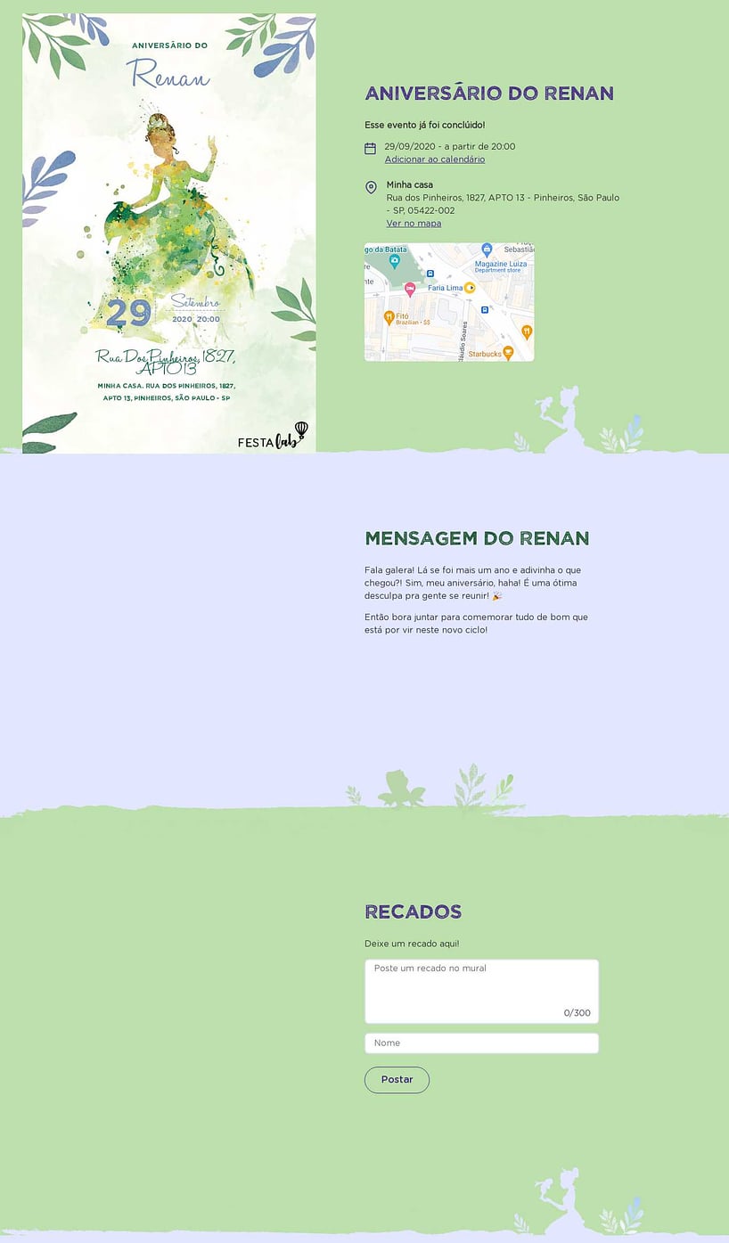 Convite online de aniversário - Princesa Tiana| FestaLab