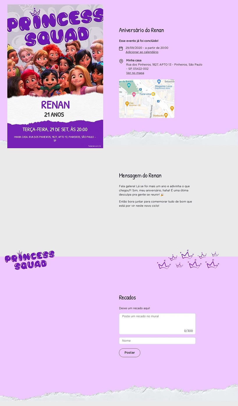 Convite online de aniversário - Princess Squad| FestaLab