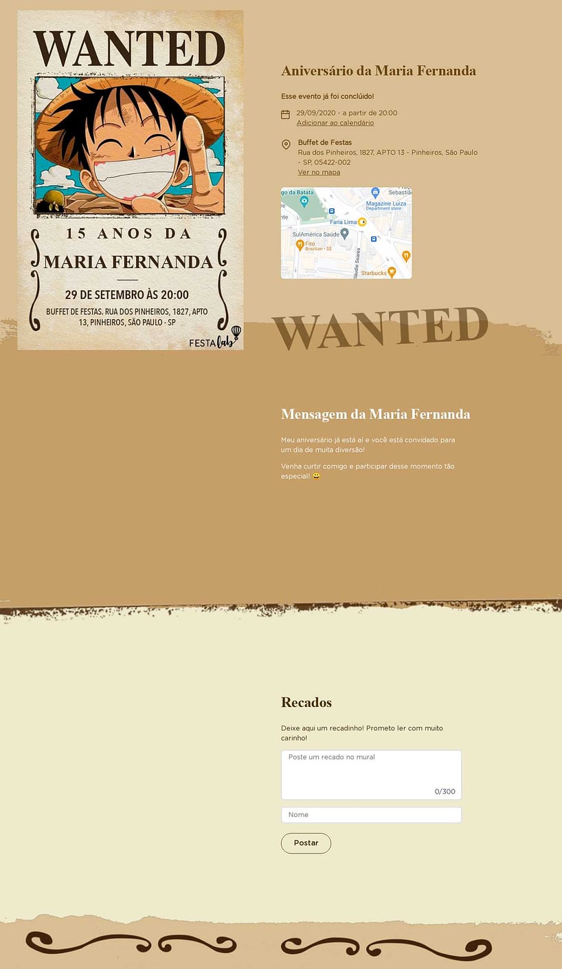 Convite online de aniversário - Procura-se Luffy| FestaLab
