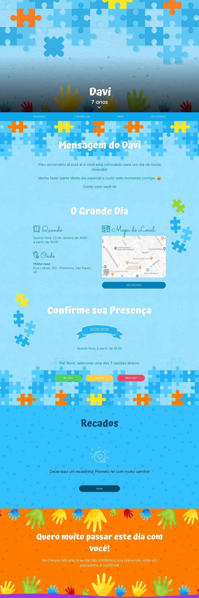 Convite online de aniversário - Quebra Cabeça| FestaLab