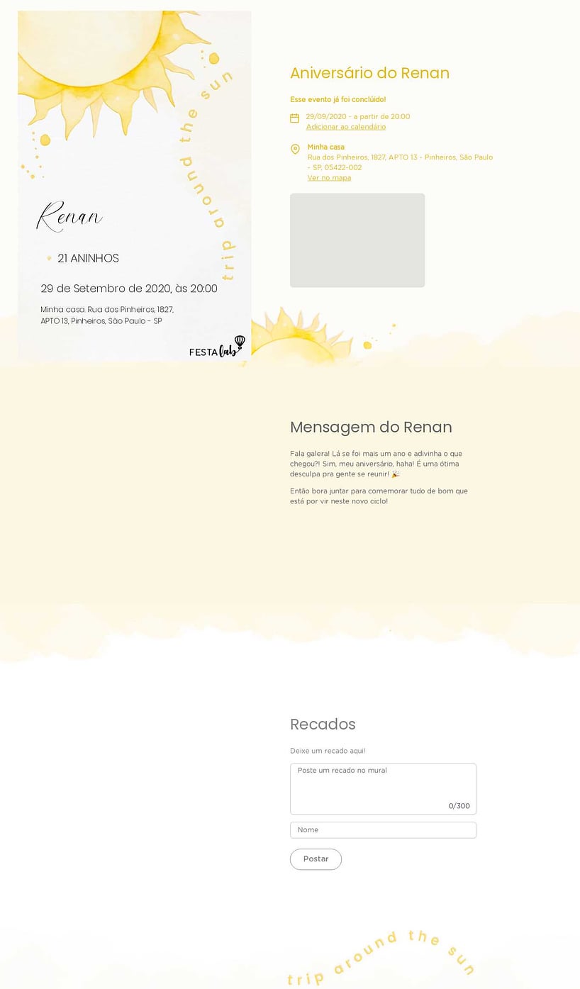 Convite online de aniversário - Raio de Sol| FestaLab