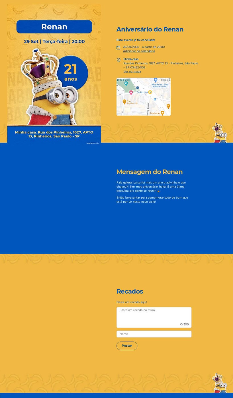 Convite online de aniversário - Rei Minion| FestaLab
