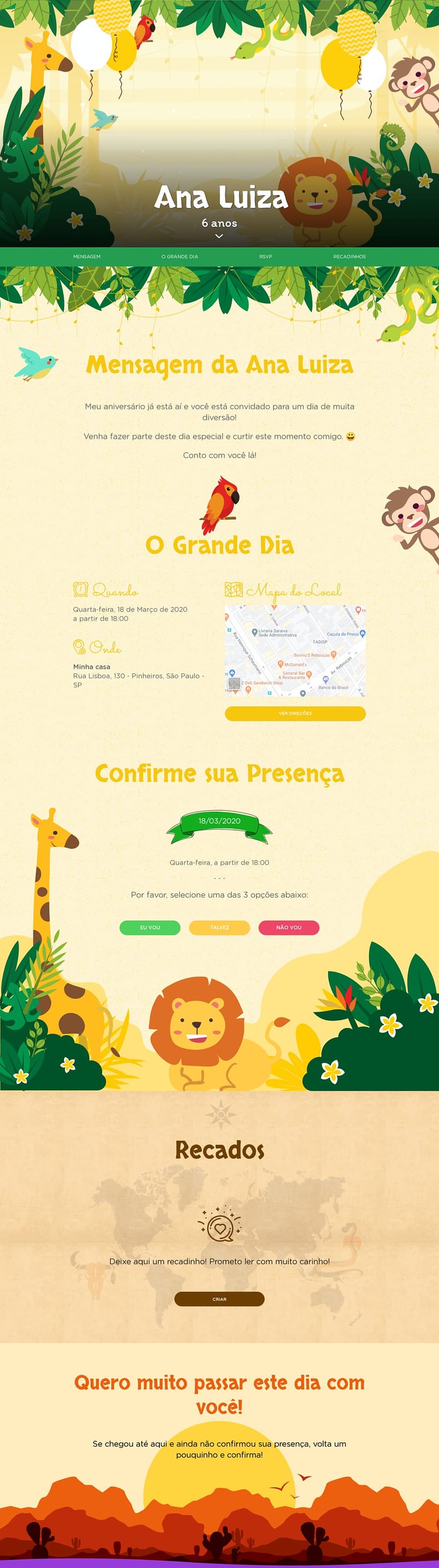 Convite online de aniversário - Safari amarelo| FestaLab