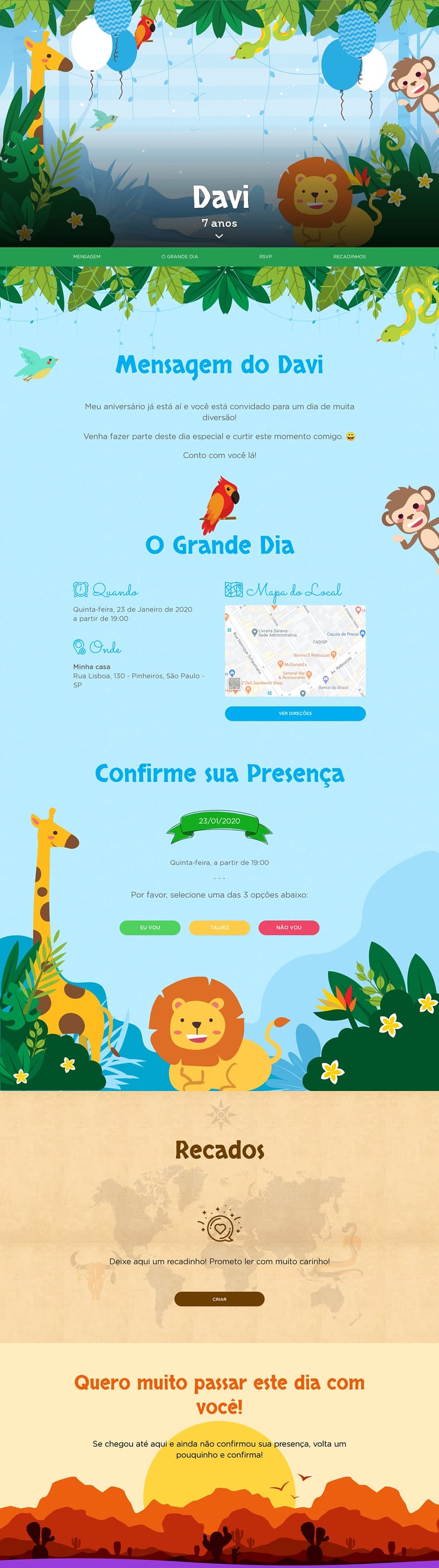 Convite online de aniversário - Safari azul| FestaLab