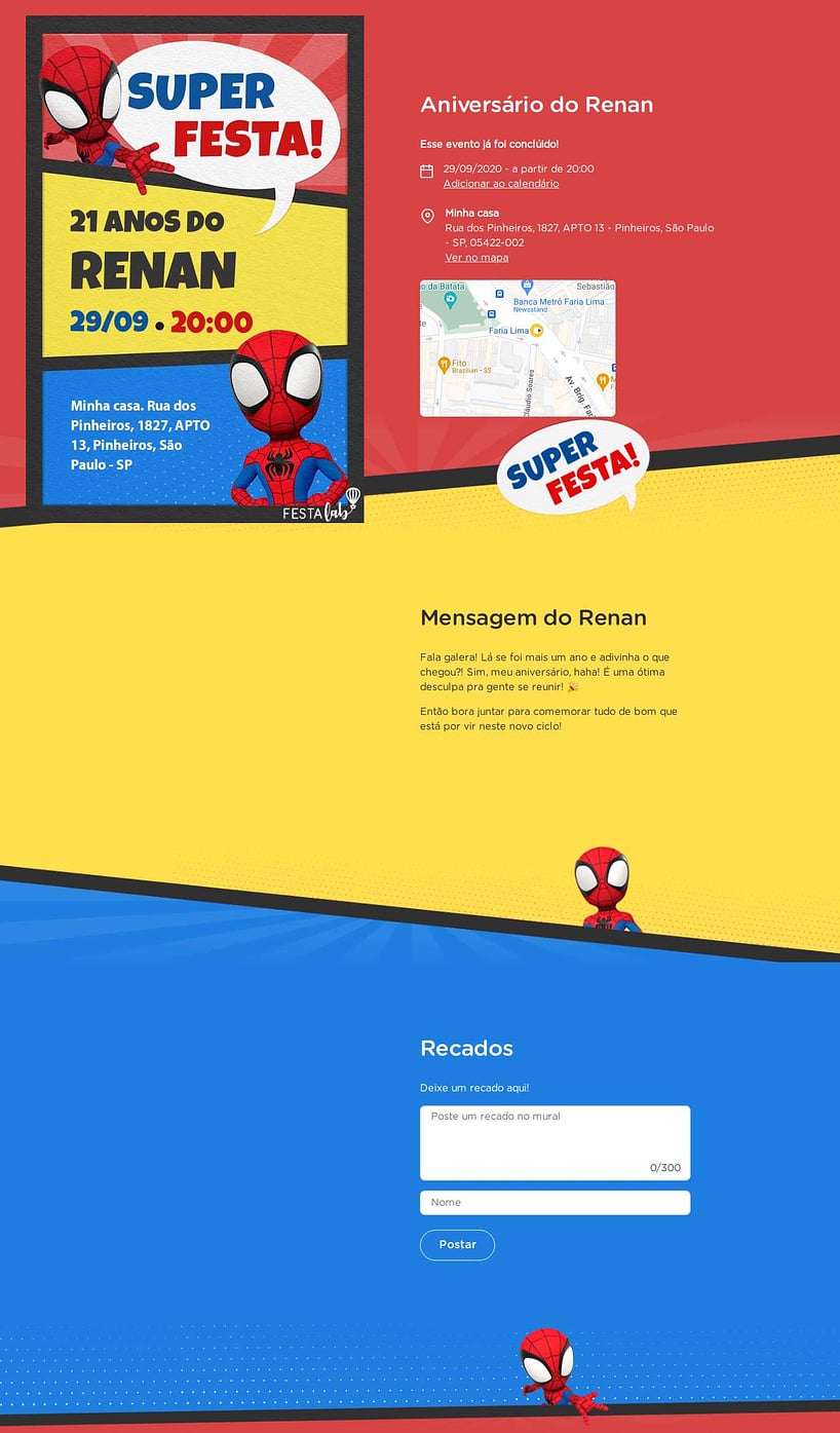 Convite online de aniversário - Salvando o Dia| FestaLab