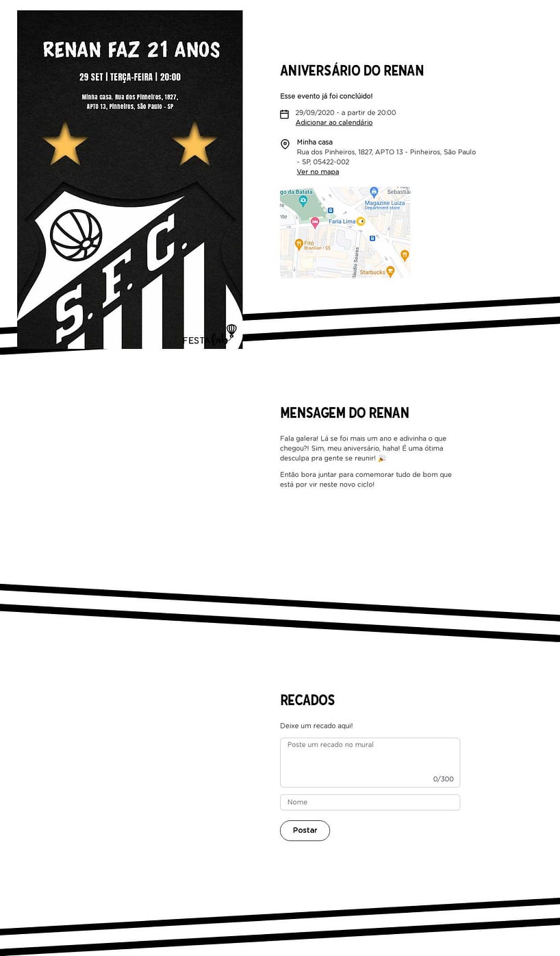 Convite online de aniversário - Santos| FestaLab