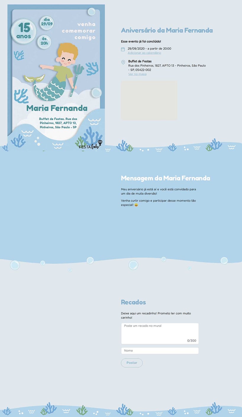 Convite online de aniversário - Sereia azul| FestaLab