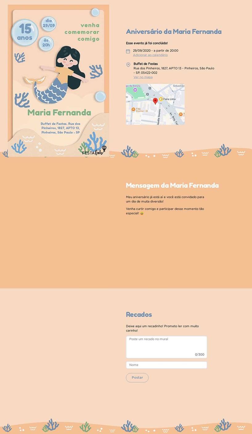 Convite online de aniversário - Sereia Laranja| FestaLab