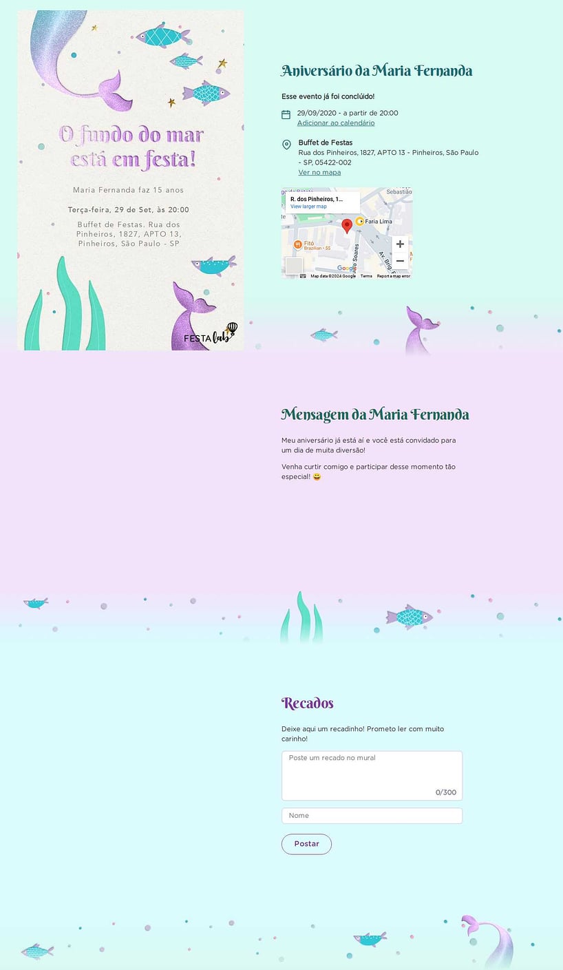 Convite online de aniversário - Sereia no Mar| FestaLab