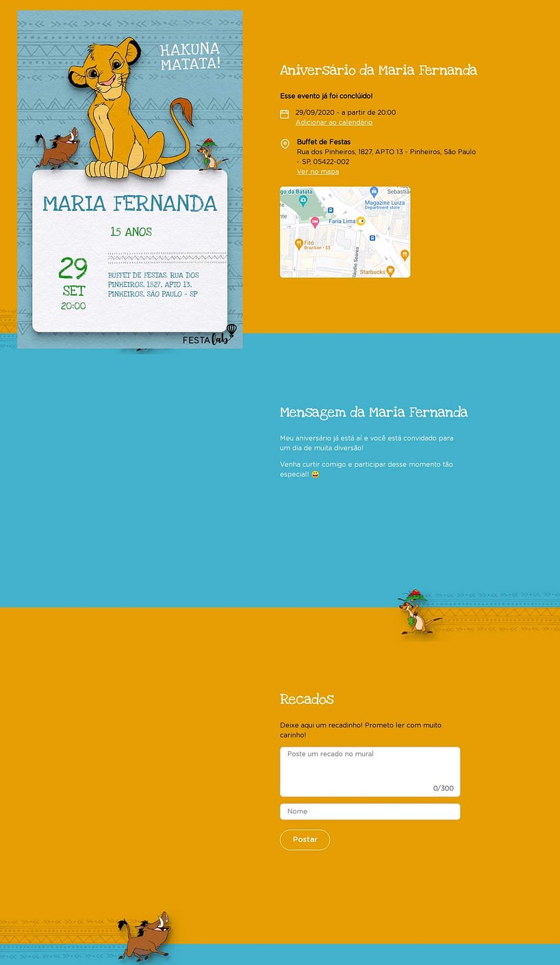 Convite online de aniversário - Simba azul| FestaLab