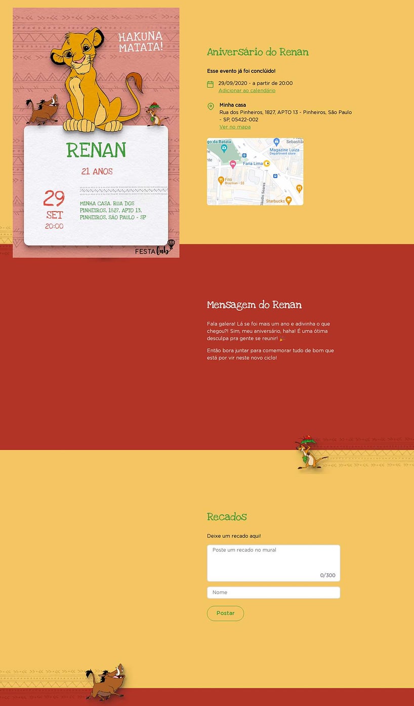Convite online de aniversário - Simba rosa| FestaLab