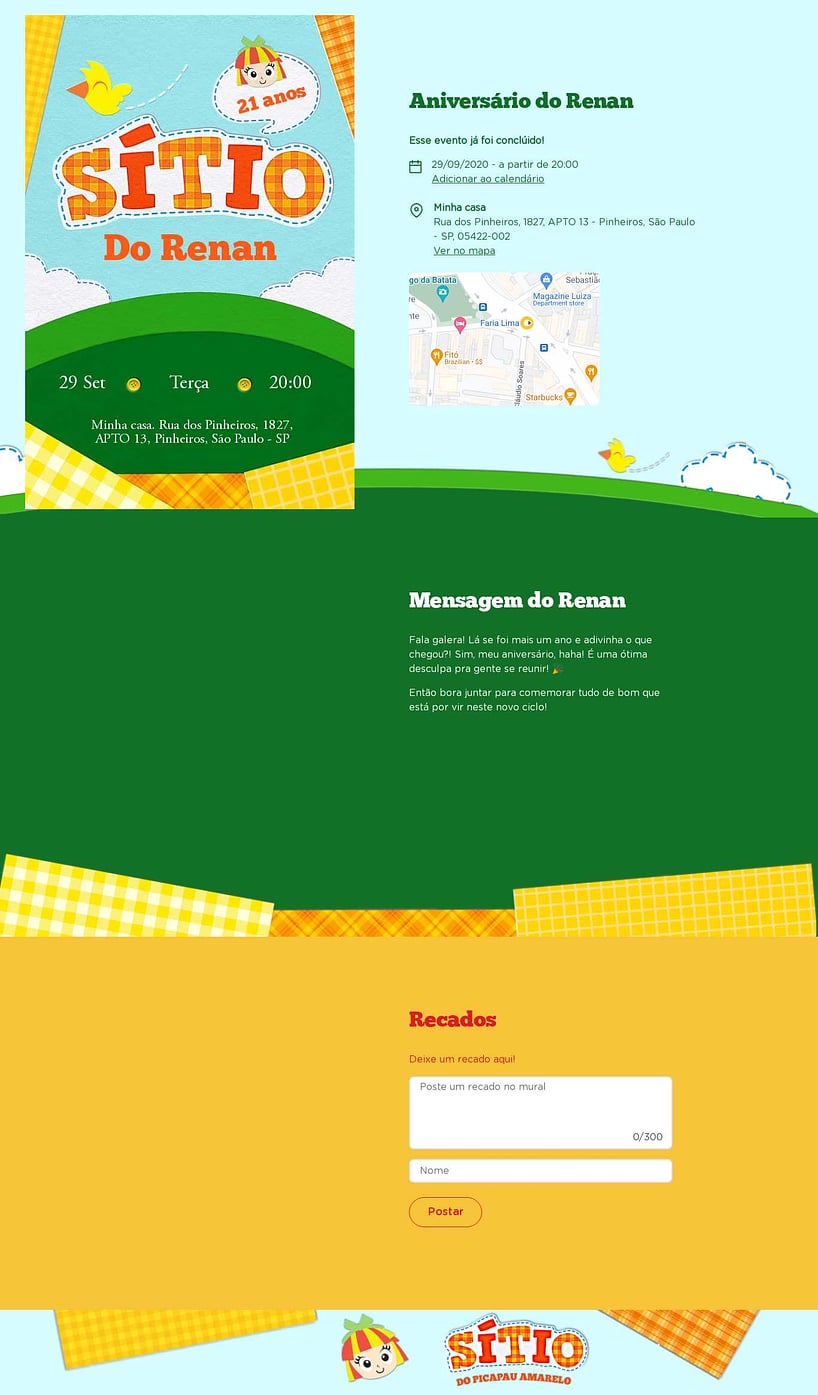 Convite online de aniversário - Sítio do Picapau Amarelo| FestaLab