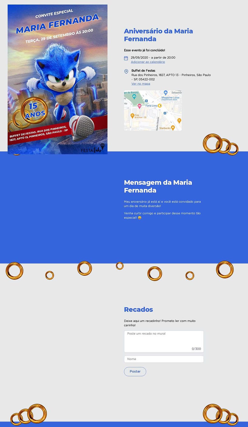 Convite online de aniversário - Sonic Azul| FestaLab