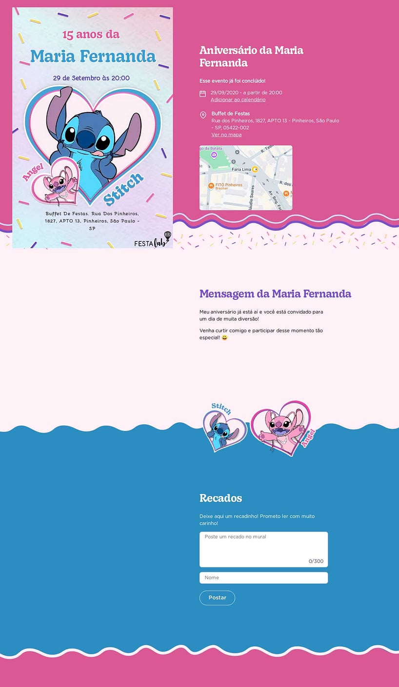 Convite online de aniversário - Stitch| FestaLab