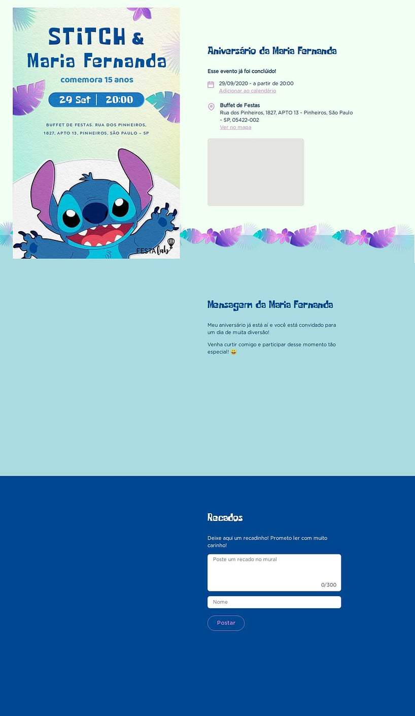 Convite online de aniversário - Stitch e Eu| FestaLab