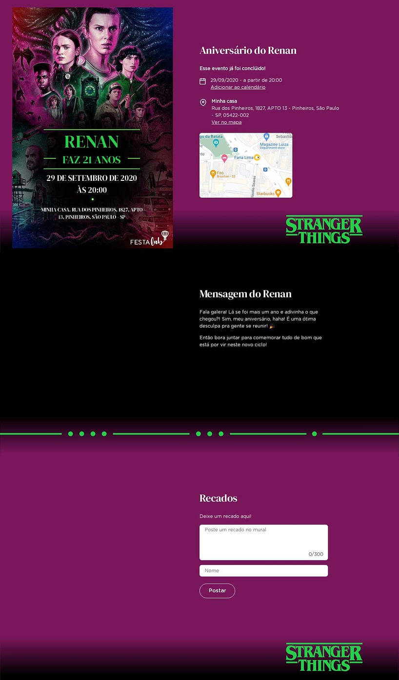 Convite online de aniversário - Stranger Things Verde| FestaLab