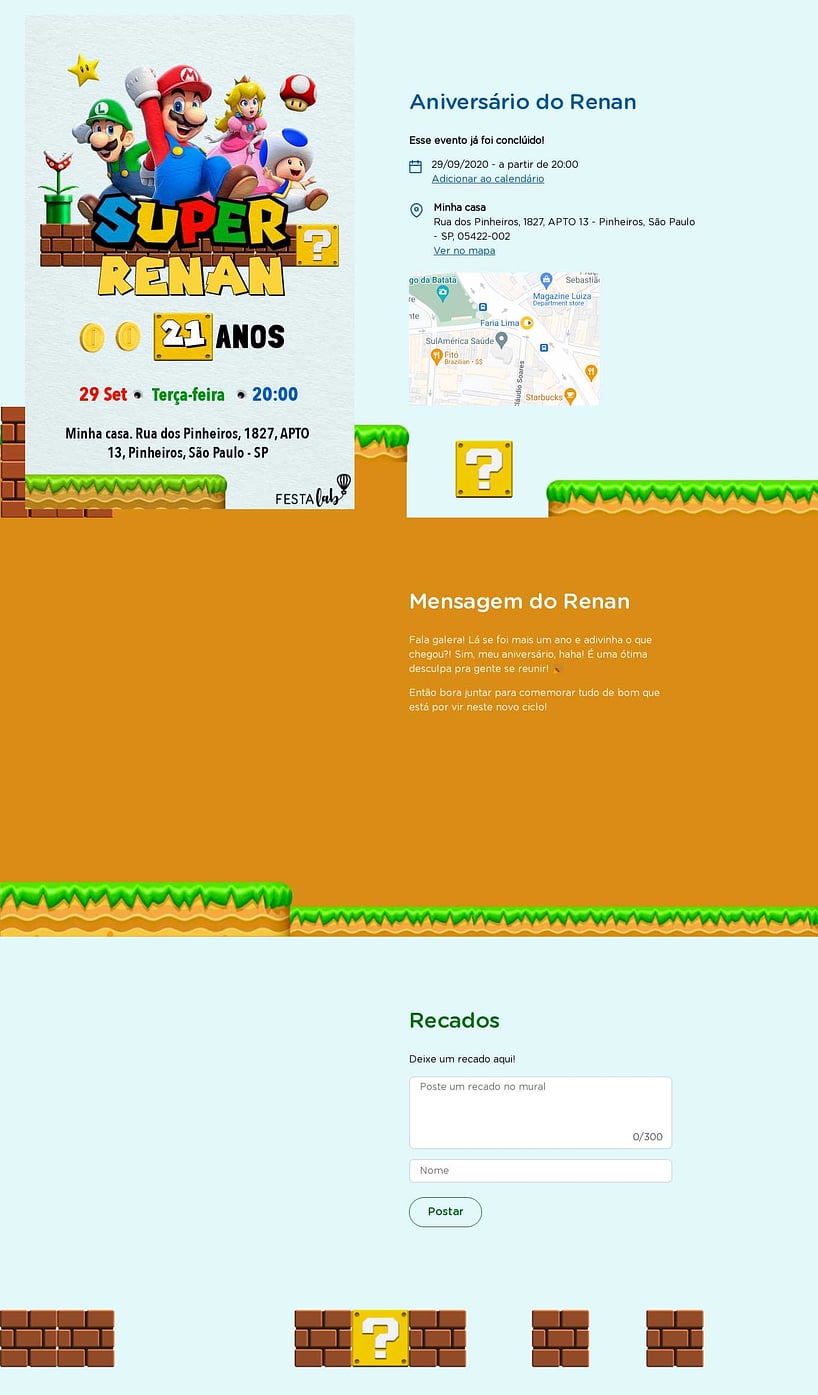 Convite online de aniversário - Super Mario| FestaLab
