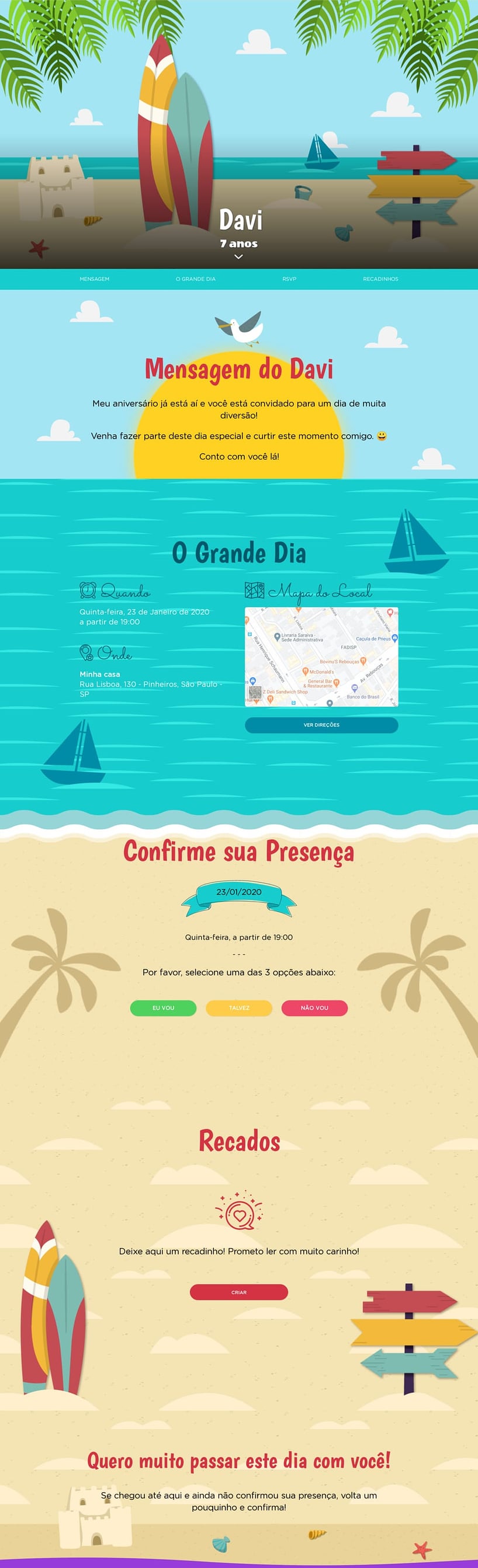 Convite online de aniversário - Surf| FestaLab