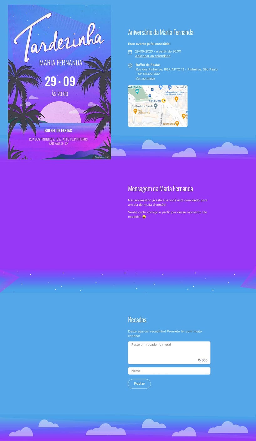 Convite online de aniversário - Tardezinha azul| FestaLab