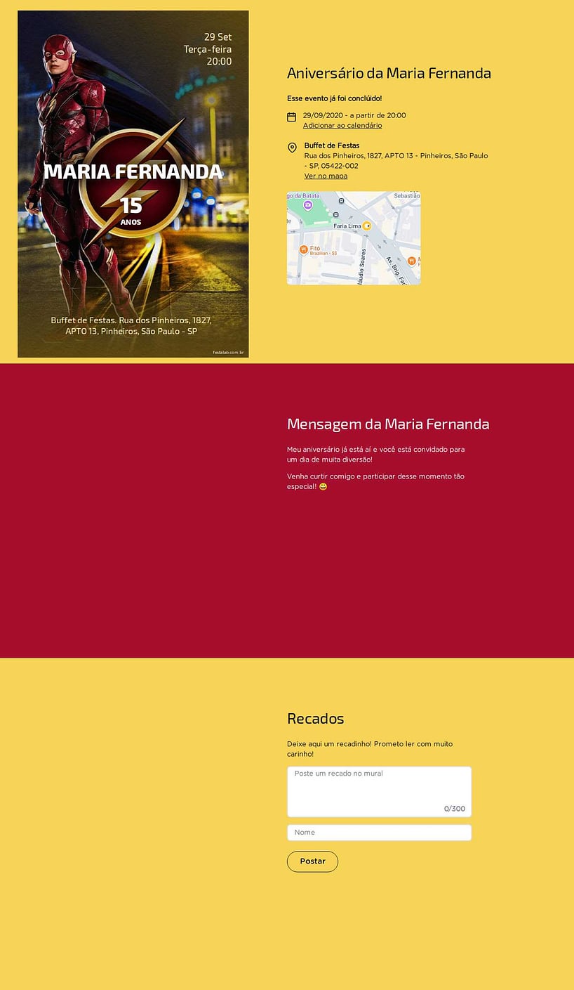 Convite online de aniversário - Velocidade em Festa: Flash Amarelo| FestaLab