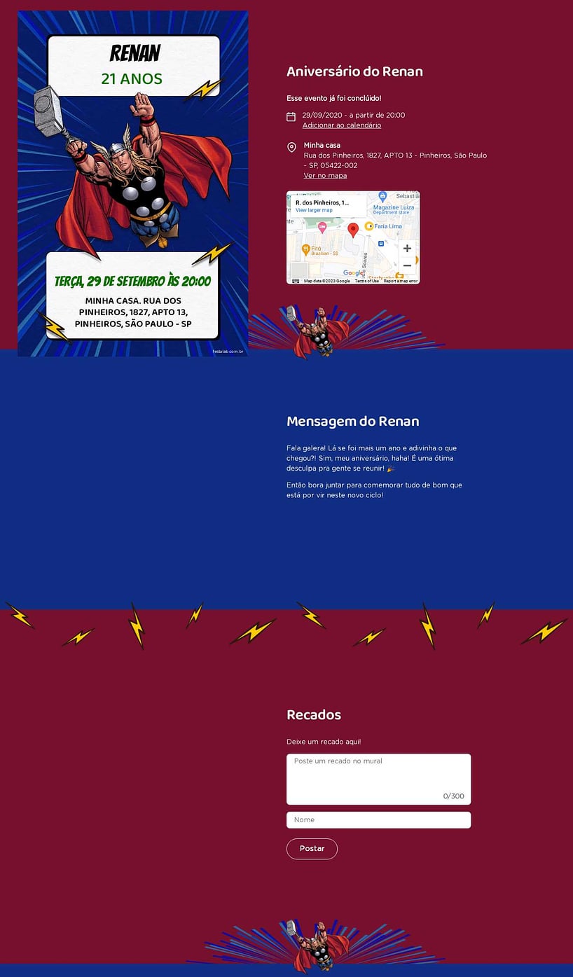 Convite online de aniversário - Thor Azul| FestaLab